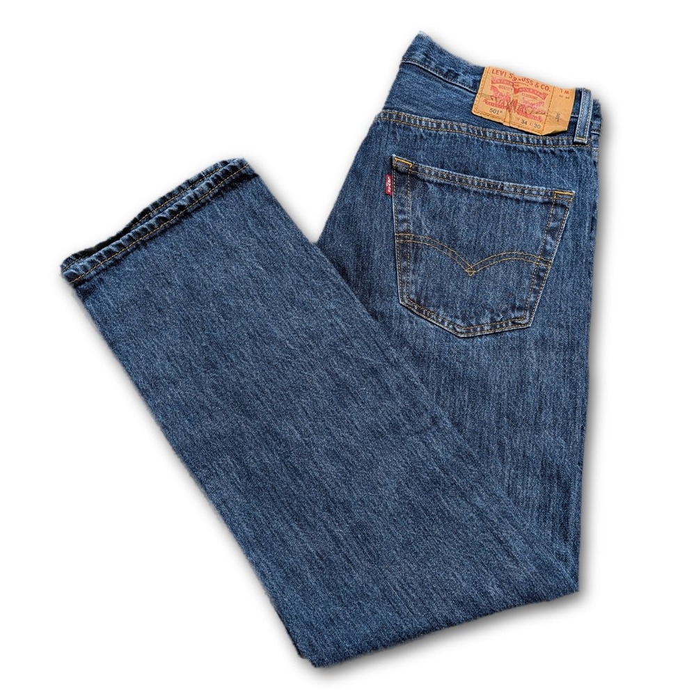 Levi's 501 Mens Jeans Blue 34x30 Original Fit Button Fly 100% Cotton Denim Dark